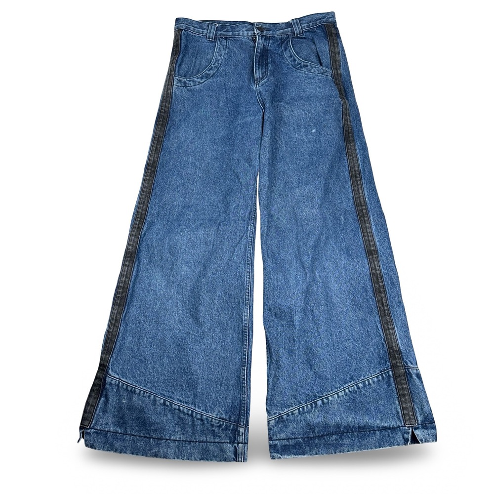 Liquid Lagoon Jacob Robillard Mens Wide Leg Y2K Jeans Blue Gray Stripe 32x32